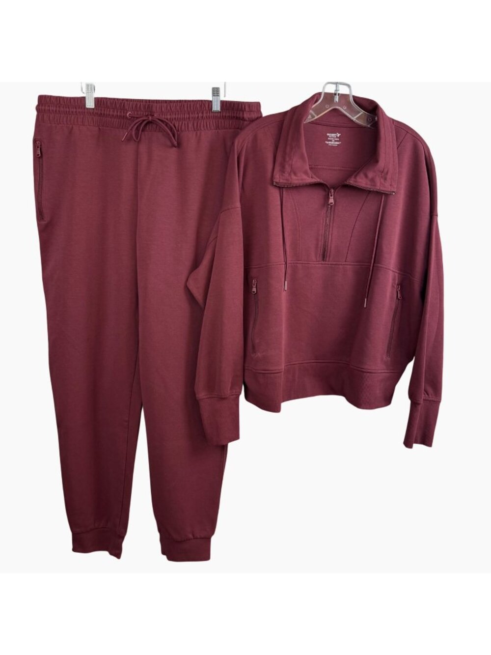 Old Navy Women Active Dynamic Fleece Set XXL Top XL Tall Pants Burgundy NWOT